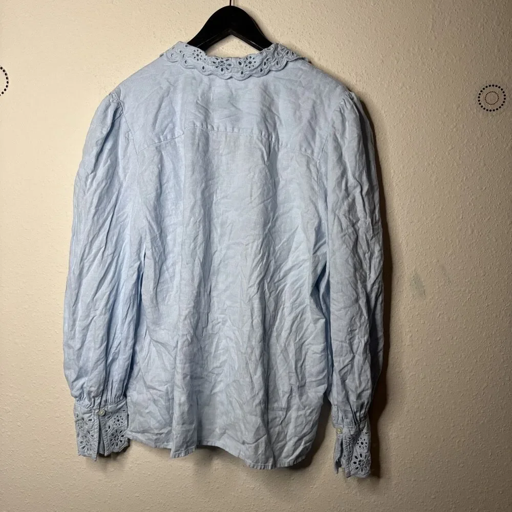 Ann Taylor Embroidered Linen Blend Pocket Shirt, XXL